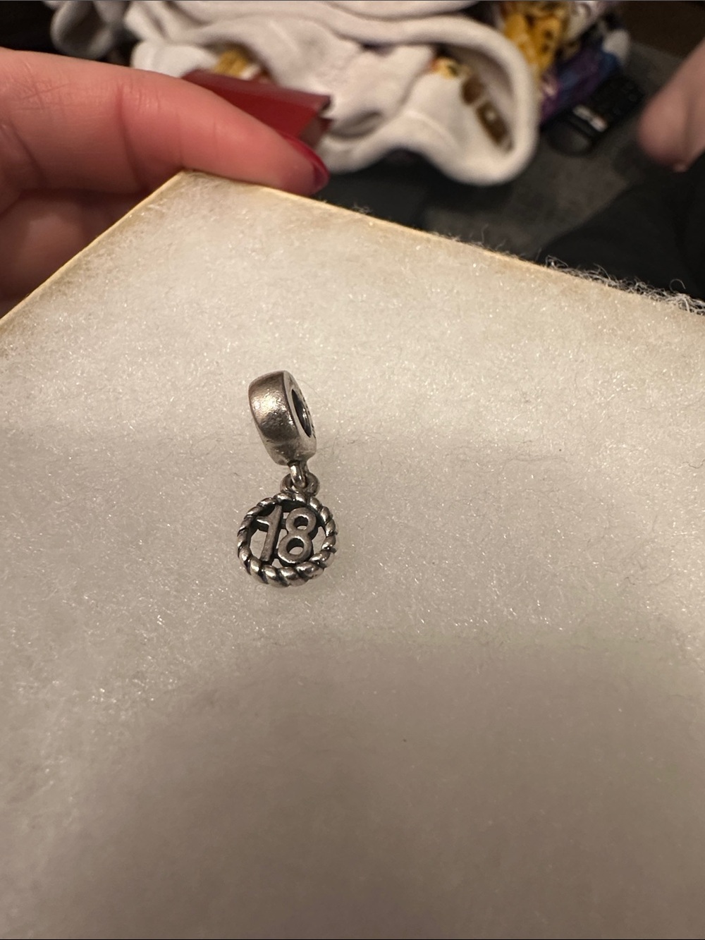 Sterling Silver '18' Rope-Edge Number Dangle Charm